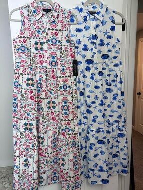 2 Rachel Zoe Sleeveless Printed Tiered Maxi Dresses, size XS